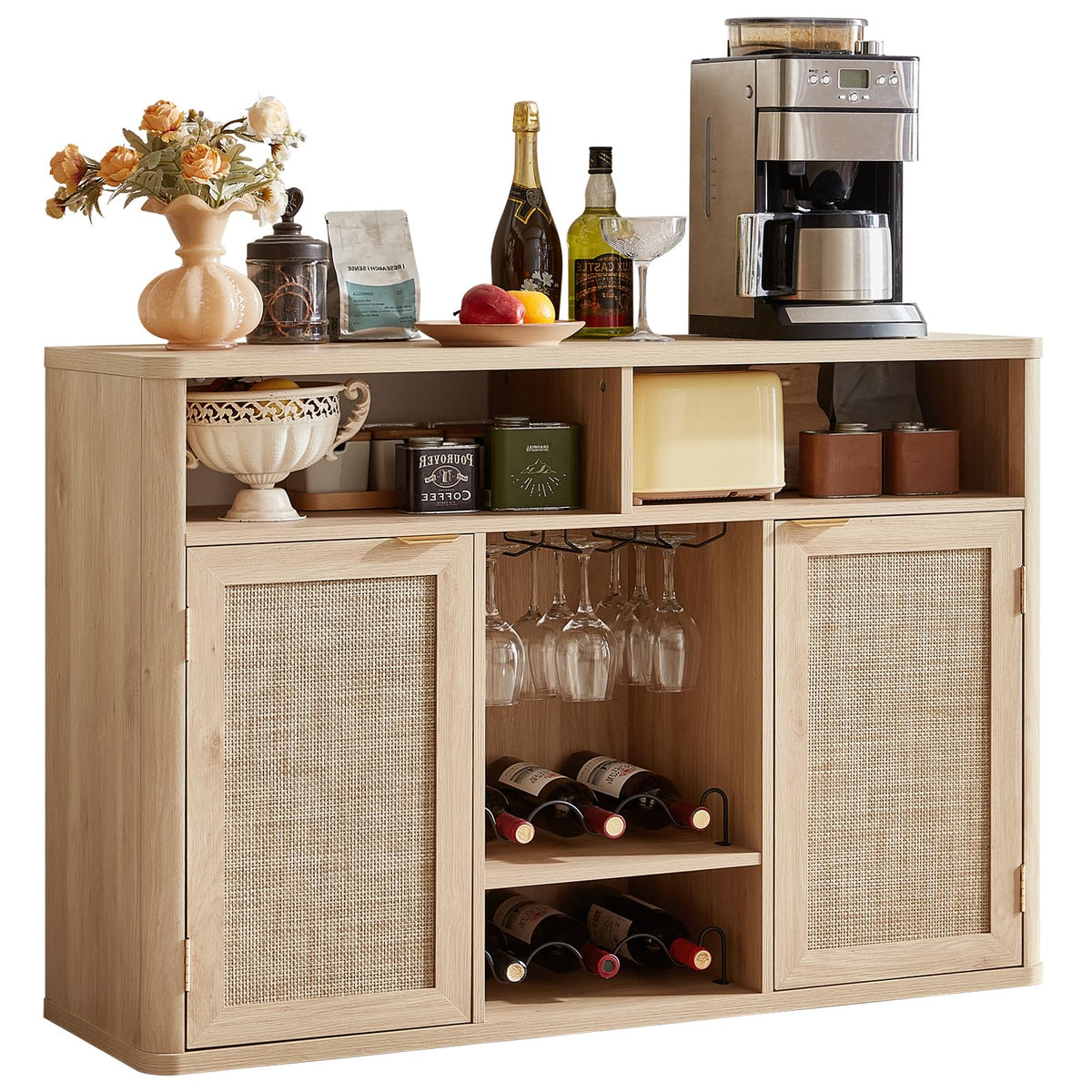 Rattan Wine Bar Cabinet with Storage T4250