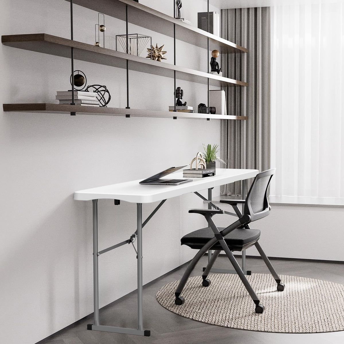 White 6 FT Narrow Folding Table Set of 2 Q63656