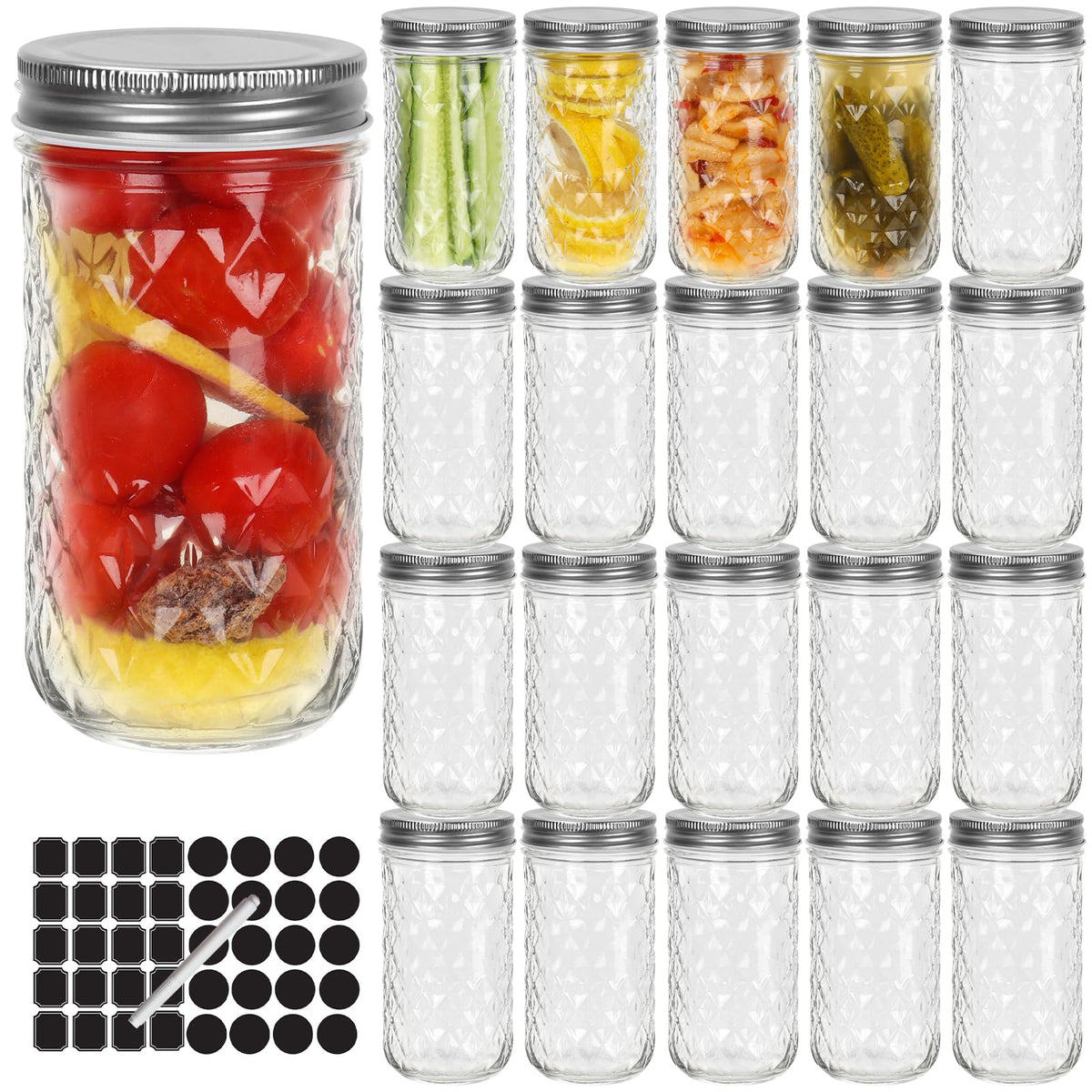12 oz 20 Pack Glass Mason Jars with Airtight Lids A778