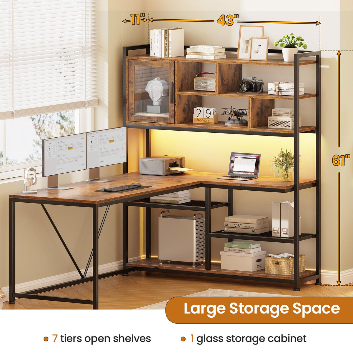 L Shaped Computer Desk with Storage Shelves O650