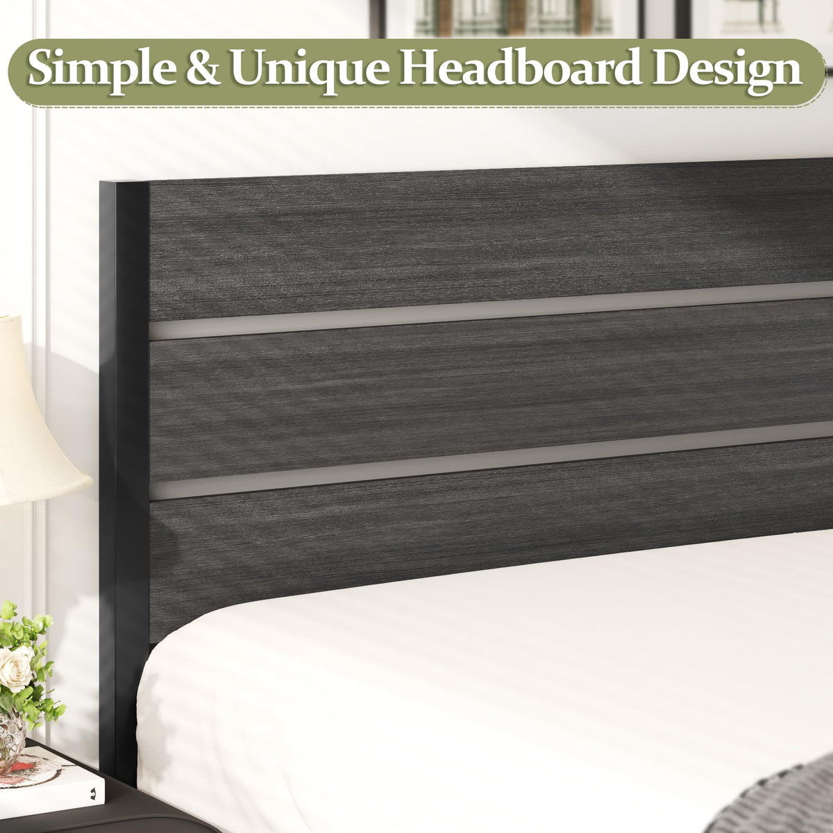 Twin Bed Frame with Headboard and Footboard, Metal, Under-Bed Storage, Grey B3508