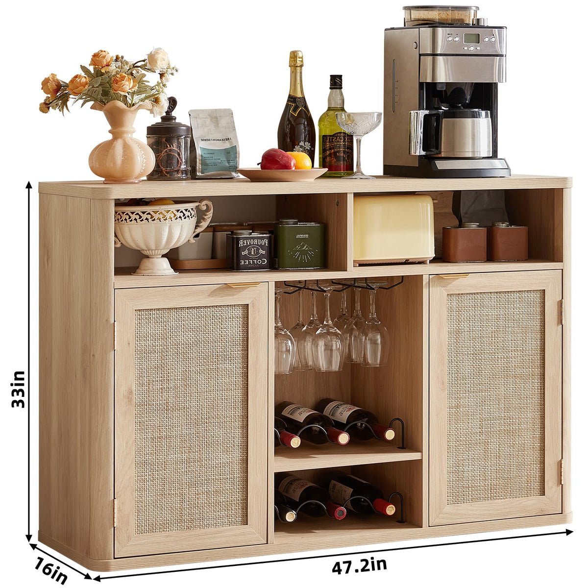 Rattan Wine Bar Cabinet with Storage T4250