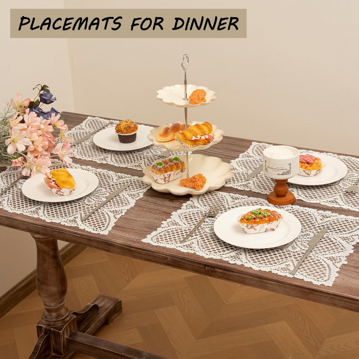 2 Pcs Rectangle Lace Placemats 12x17 Inch Y8466