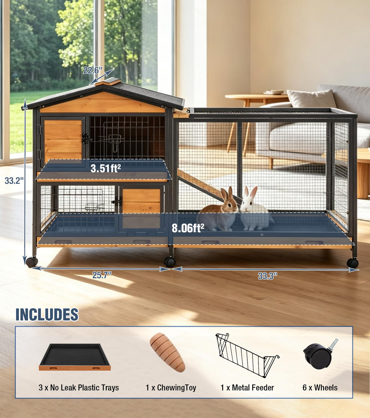 Extra Large Wooden Rabbit Hutch on Wheels R6323