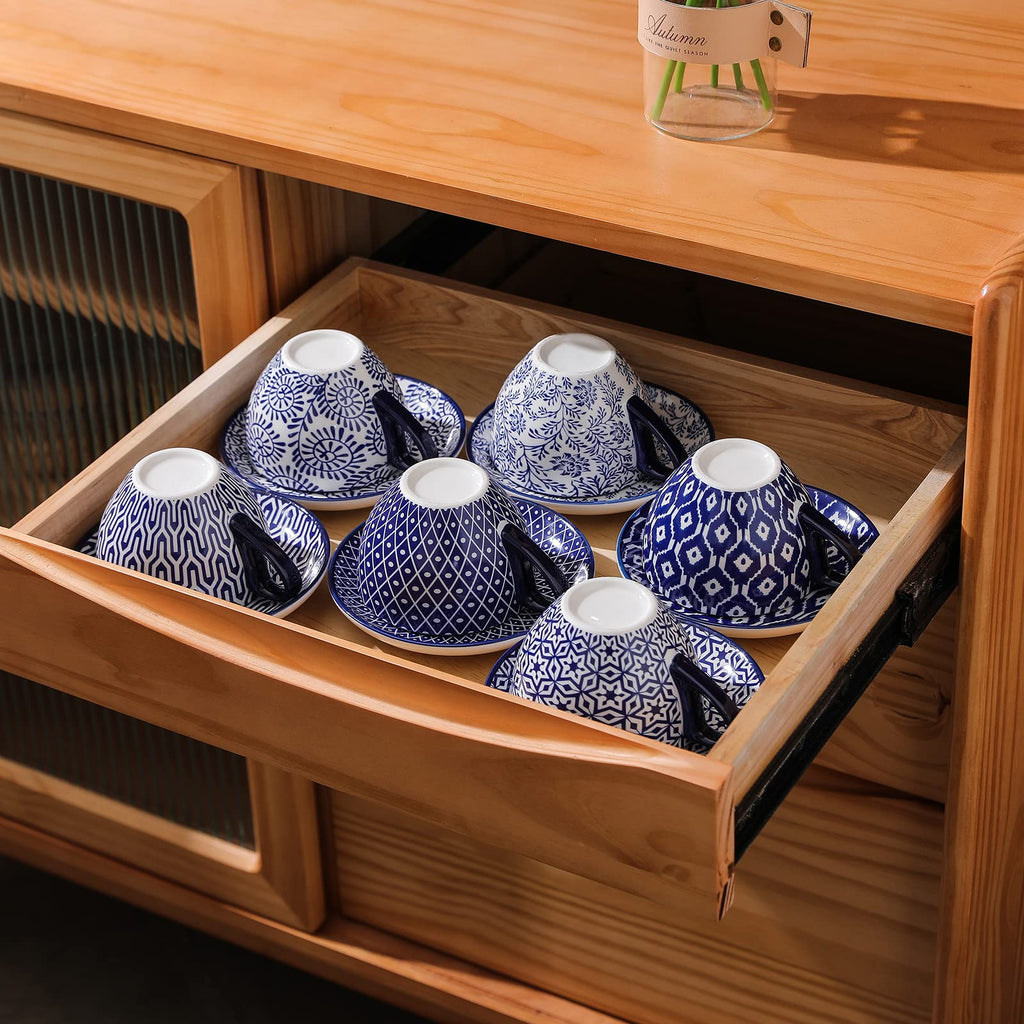 Ceramic Dinnerware Sets 12 Piece + 8 OZ Cappuccino Cup Set with Saucers K32844
