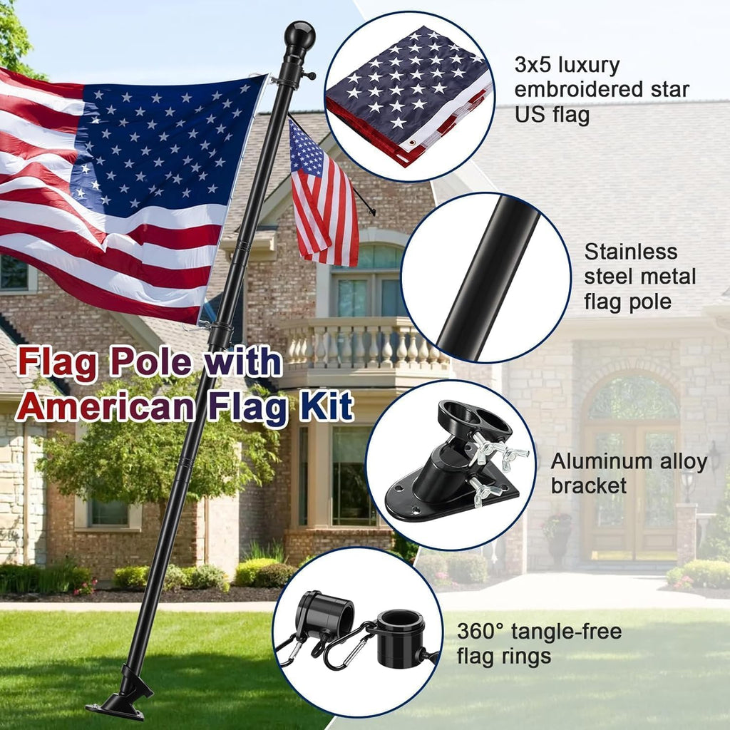 3x5 Embroidered American Flag with 5ft Flag Pole B40592
