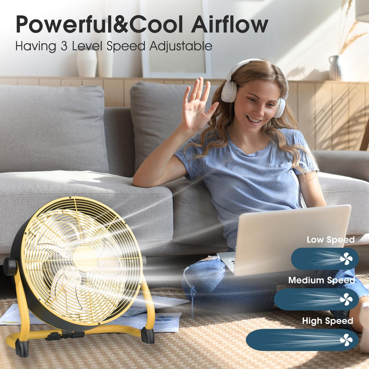 12 Inch High Velocity Metal Floor Fan T1219