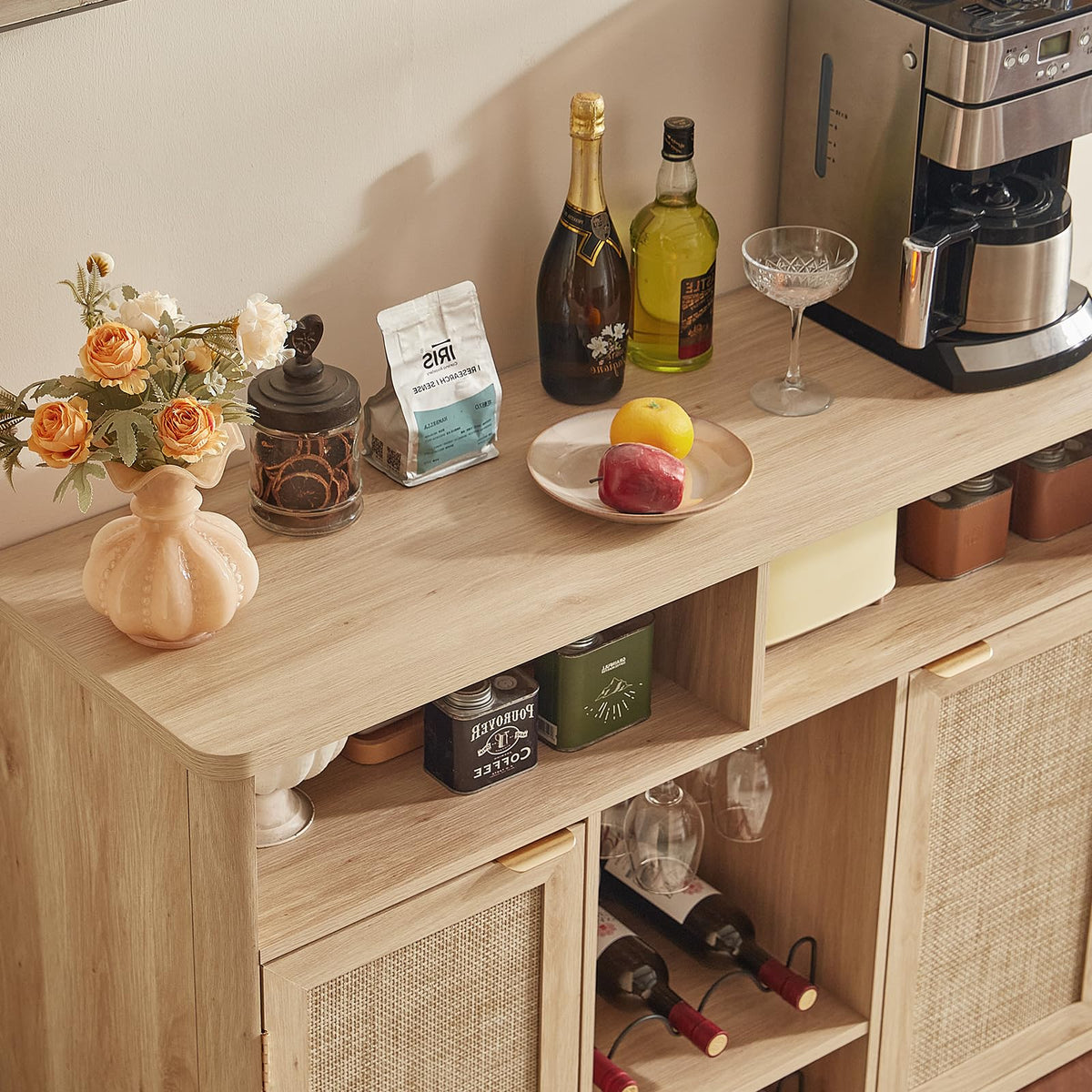 Rattan Wine Bar Cabinet with Storage T4250
