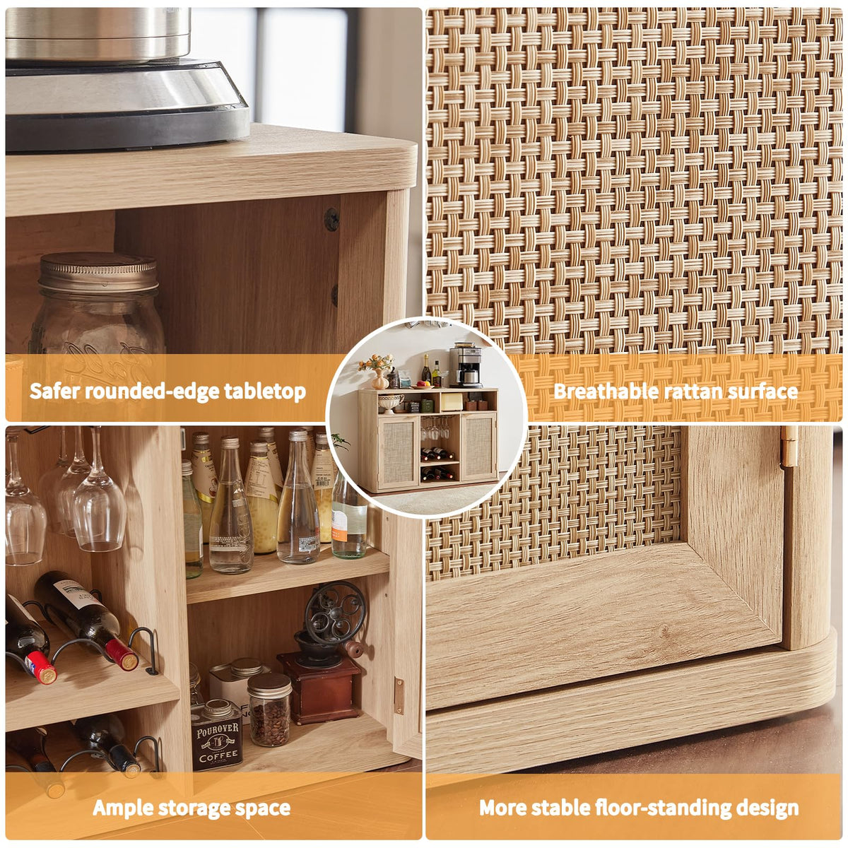 Rattan Wine Bar Cabinet with Storage T4250