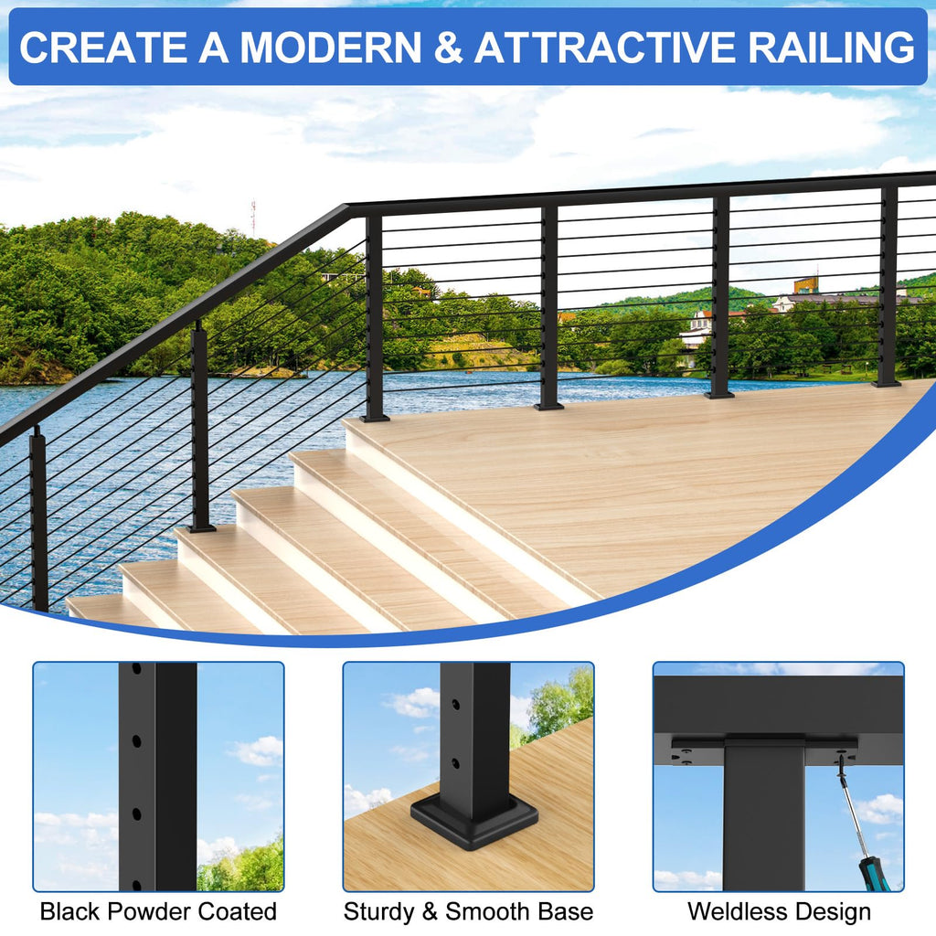36" Cable Railing Kit with 3 Stainless Steel Black Posts M65755