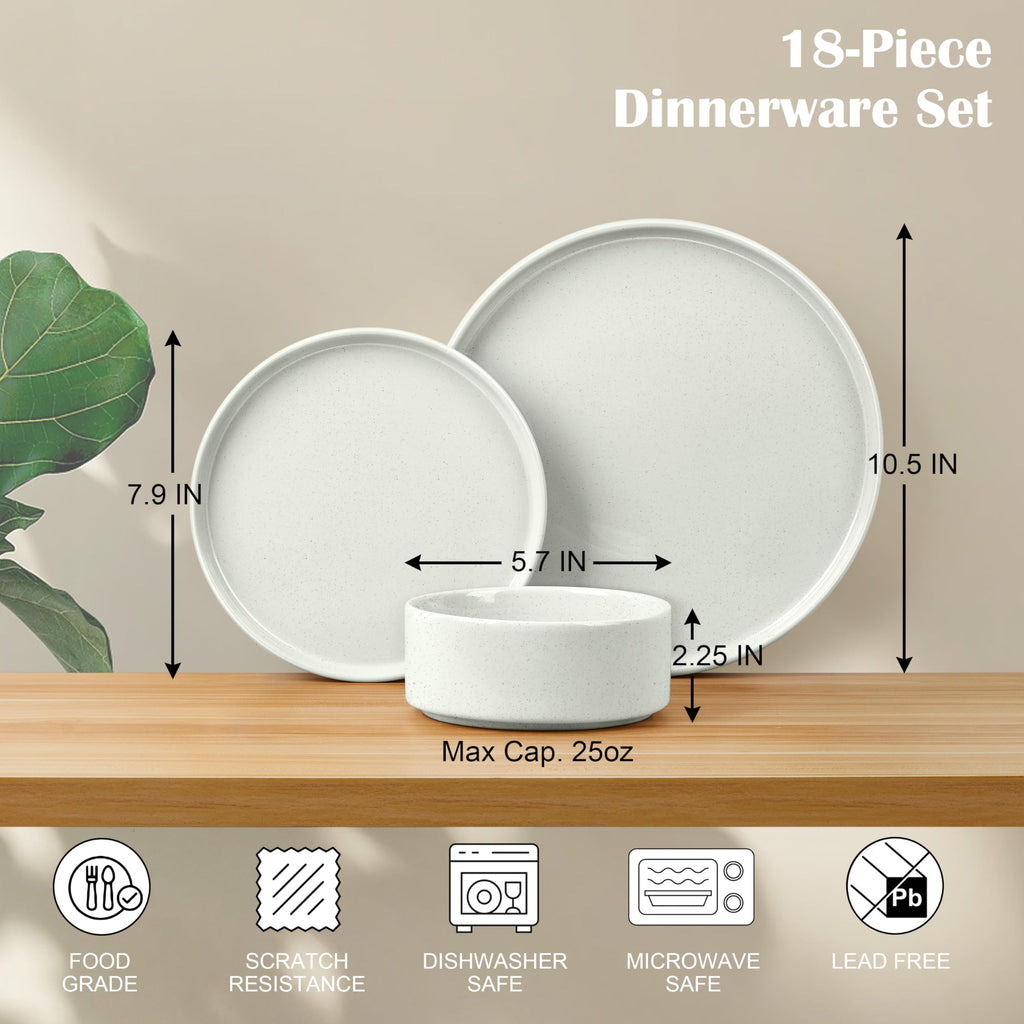 18-Piece Speckled White Stoneware Dinnerware Set C624