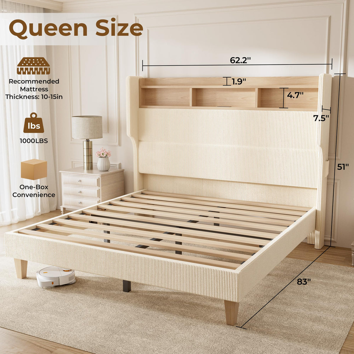 Queen Size Bed Frame with Tall Headboard P53404