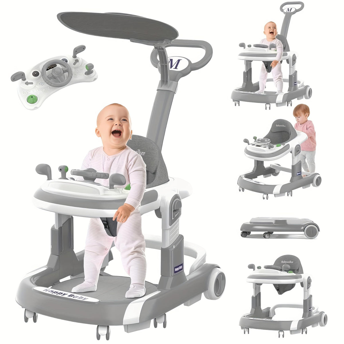 Foldable Baby Walker with Wheels and Bouncing Foot Mat Z99924