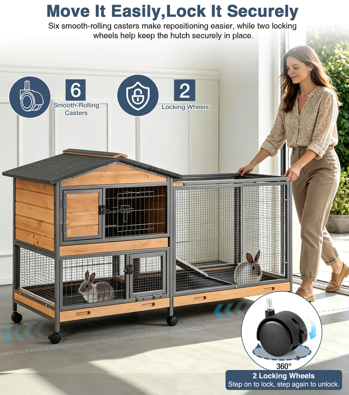 Extra Large Wooden Rabbit Hutch on Wheels R6323