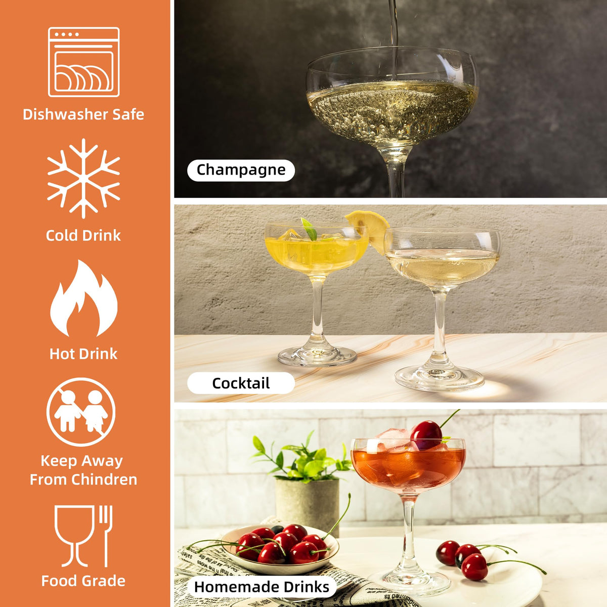 7Oz Crystal Champagne Coupe Glasses Set of 12 J2018
