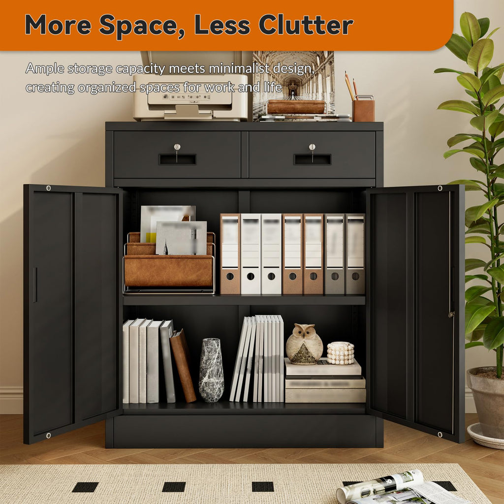 Black Metal Storage Cabinet with 2 Drawers A129851
