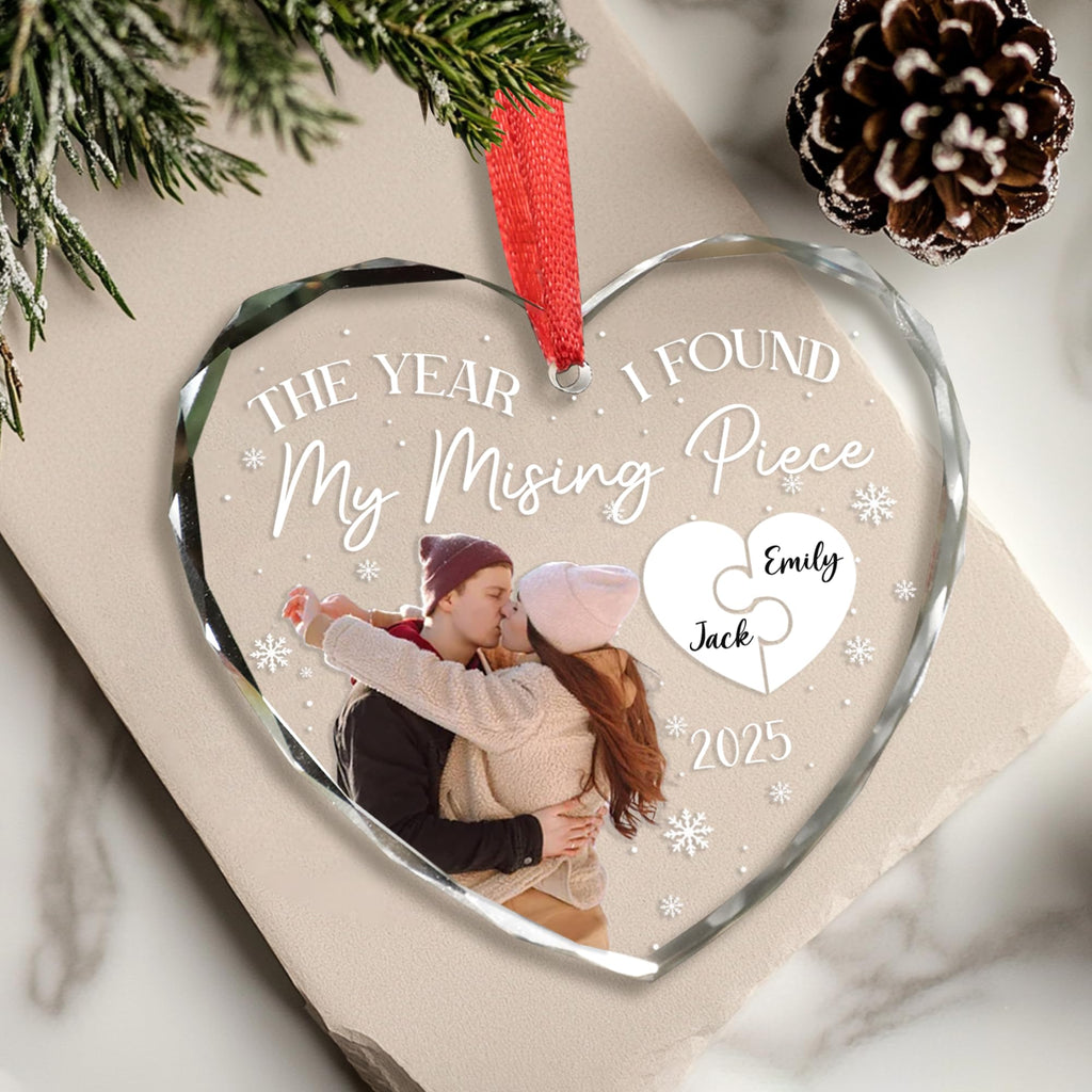 Personalized Couple Heart Glass Ornament L6693