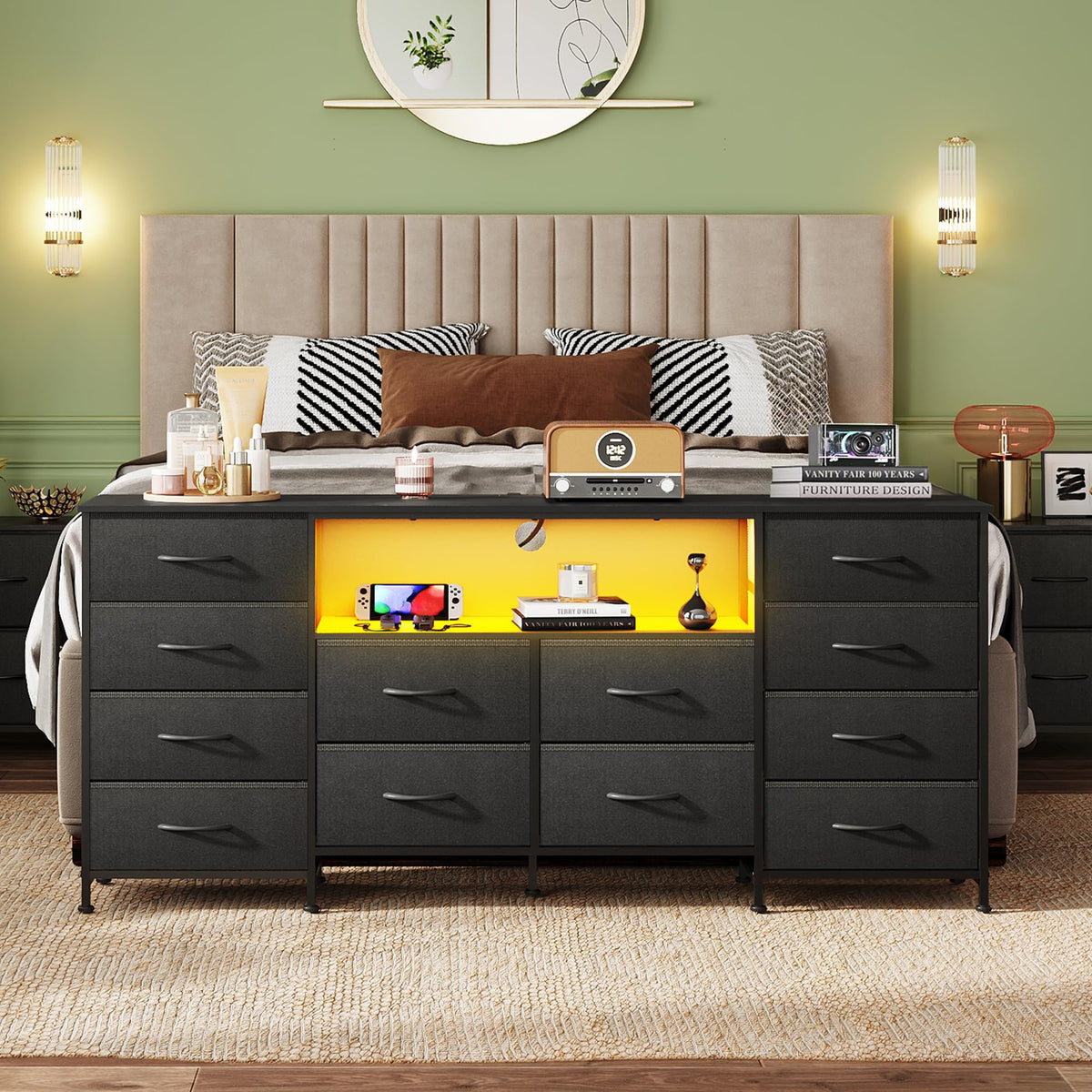 Black 12 Drawer LED Dresser TV Stand C376805