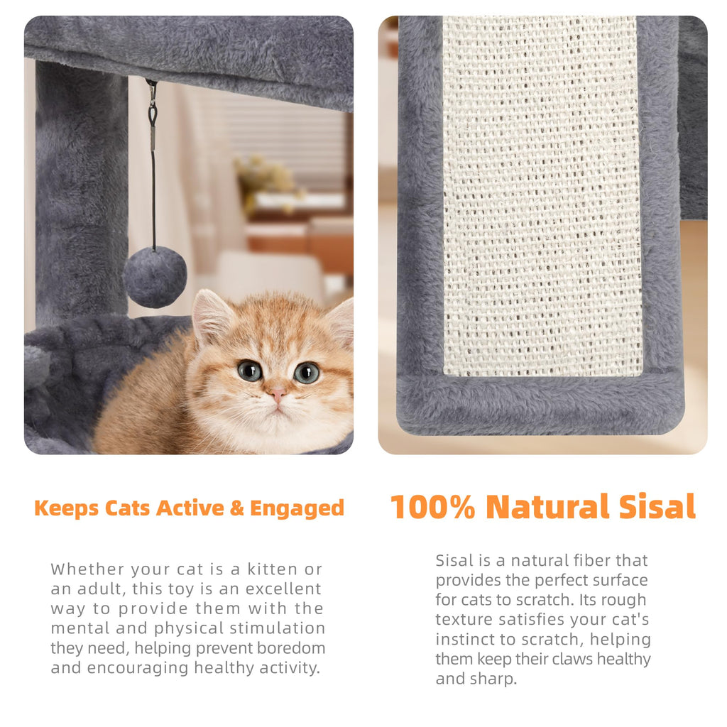 Cat Tree with Scratching Post and Hammock, Grey N655