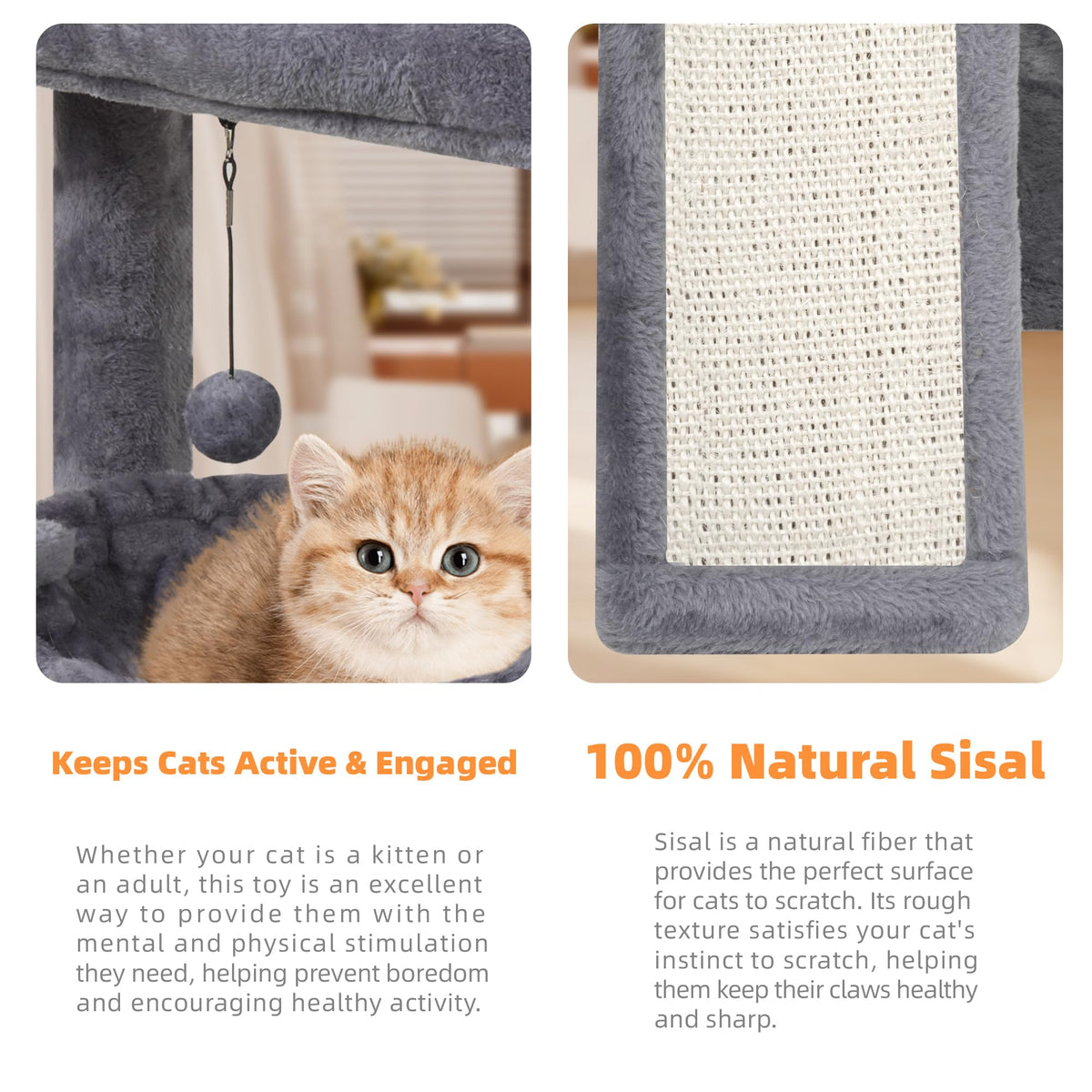 Cat Tree with Scratching Post and Hammock, Grey N655