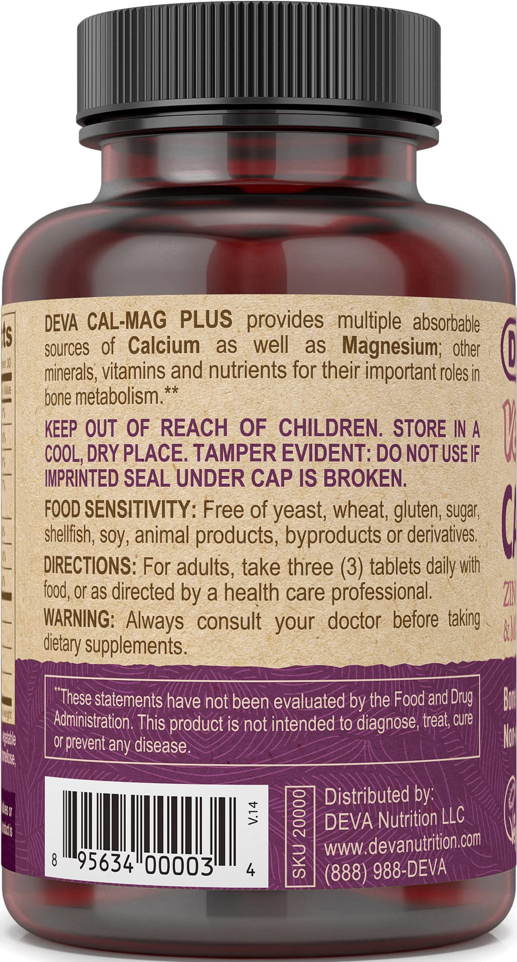 Vegan Calcium Magnesium Supplement with Zinc 90 Tablets T54968
