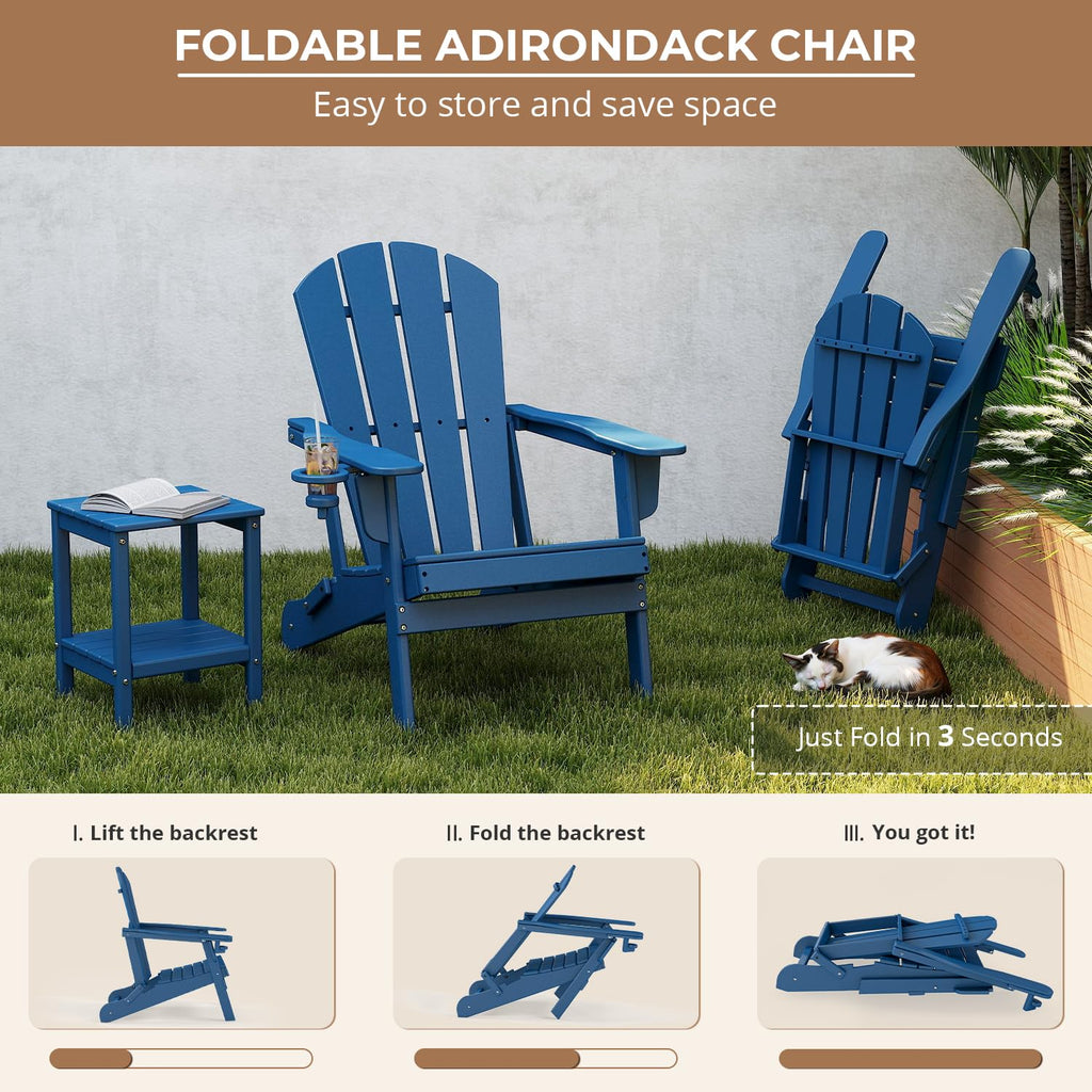 Folding Adirondack Chairs Set of 4 Blue HDPE Plastic P9014