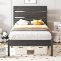 Twin Bed Frame with Headboard and Footboard, Metal, Under-Bed Storage, Grey B3508