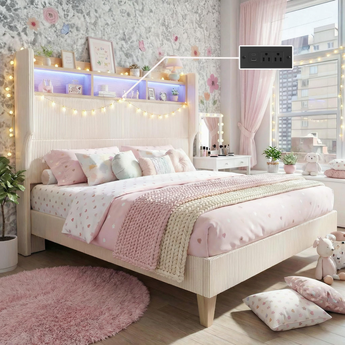Queen Size Bed Frame with Tall Headboard P53404