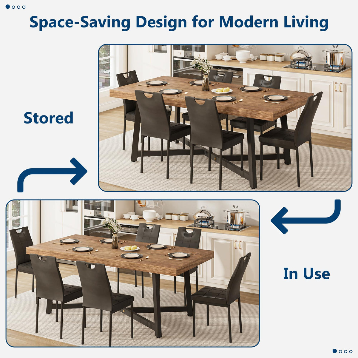 7 Pcs 71 inch Farmhouse Dining Table with Chairs Set for 6 Walnut F143034