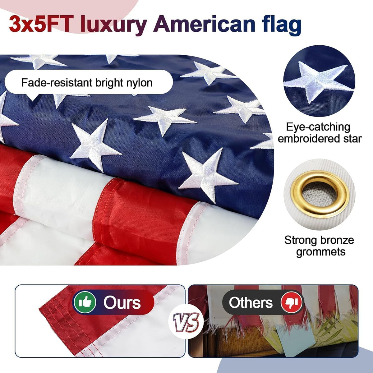 3x5 Embroidered American Flag with 5ft Flag Pole B40592