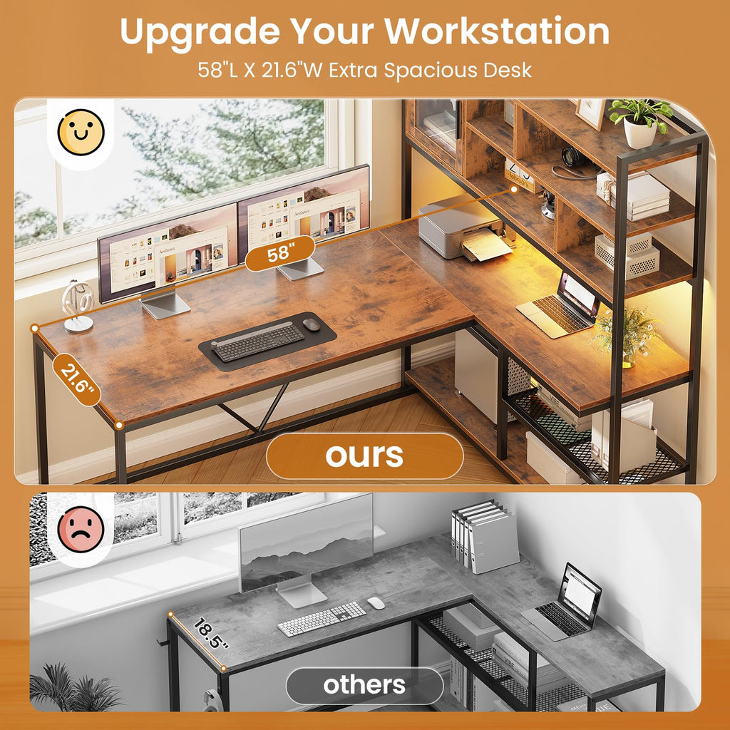L Shaped Computer Desk with Storage Shelves O650