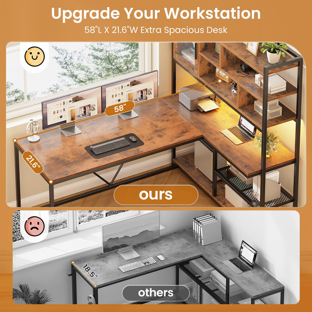 L Shaped Computer Desk with Storage Shelves O650