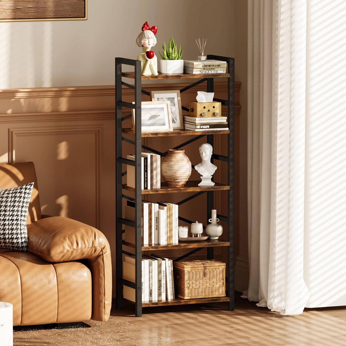 5 Tier Wood and Metal Bookshelf B3117