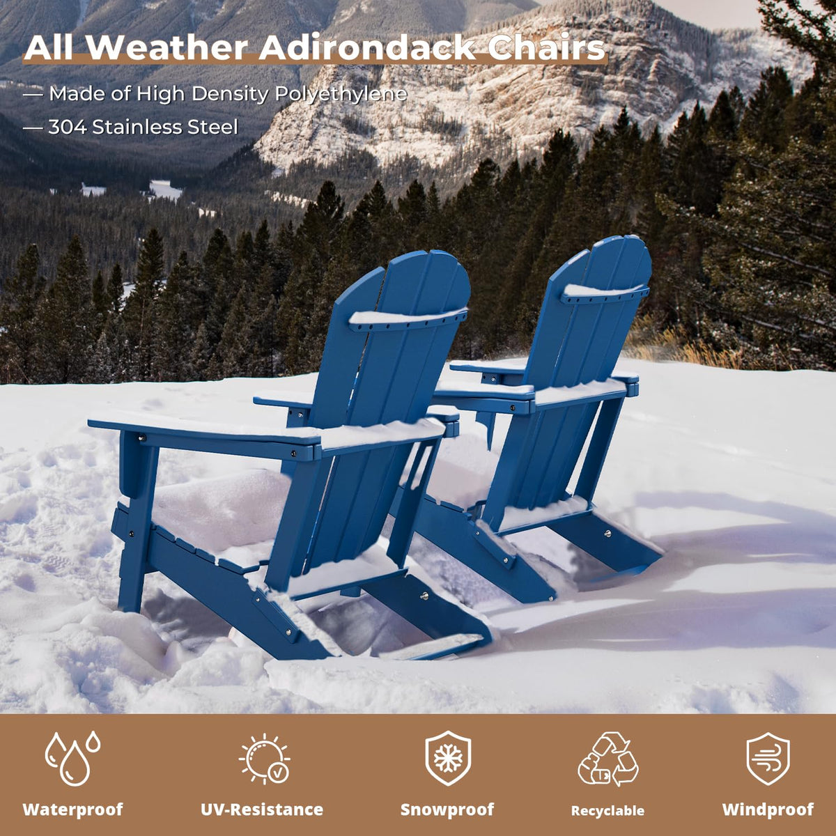 Folding Adirondack Chairs Set of 4 Blue HDPE Plastic P9014