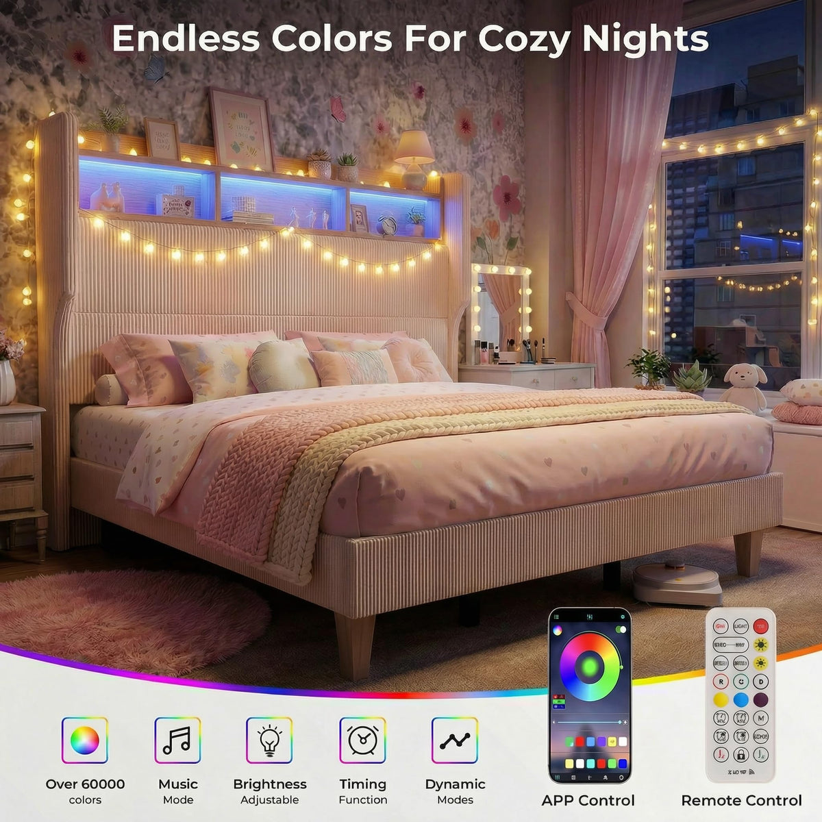 Queen Size Bed Frame with Tall Headboard P53404