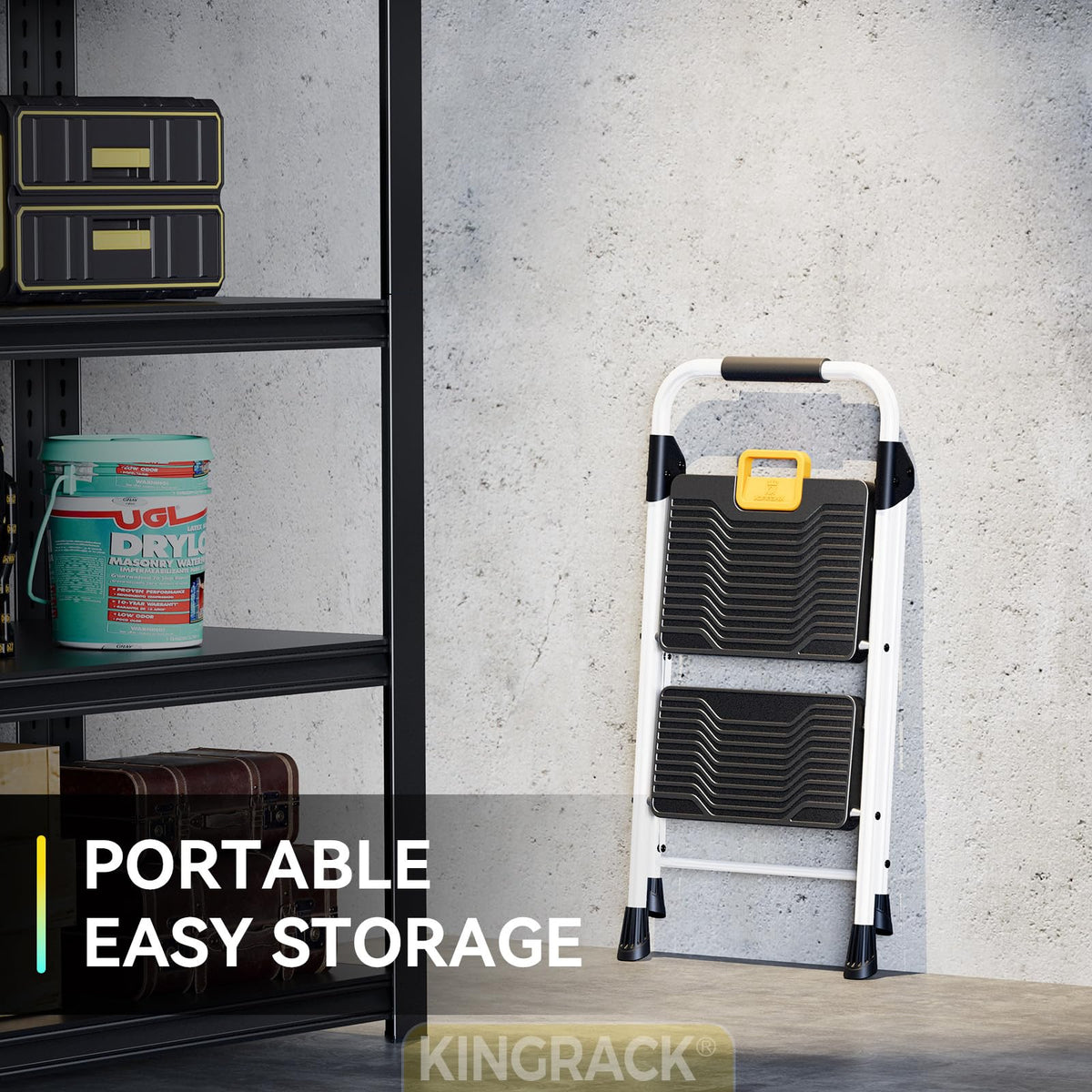 2 Step Folding Ladder 800lbs Capacity White Q120220