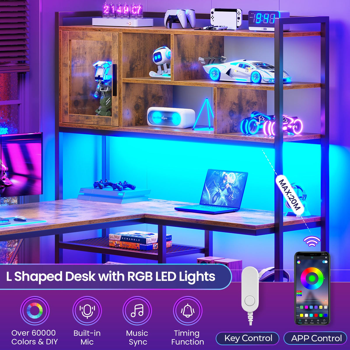 L Shaped Computer Desk with Storage Shelves O650