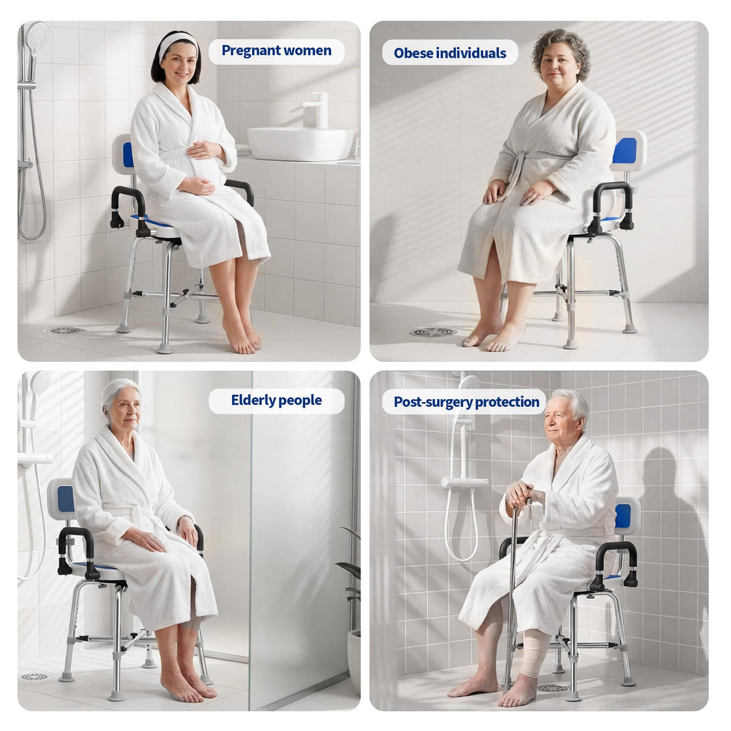 360° Swivel Shower Chair, 500 lbs Capacity, Height Adjustable E238