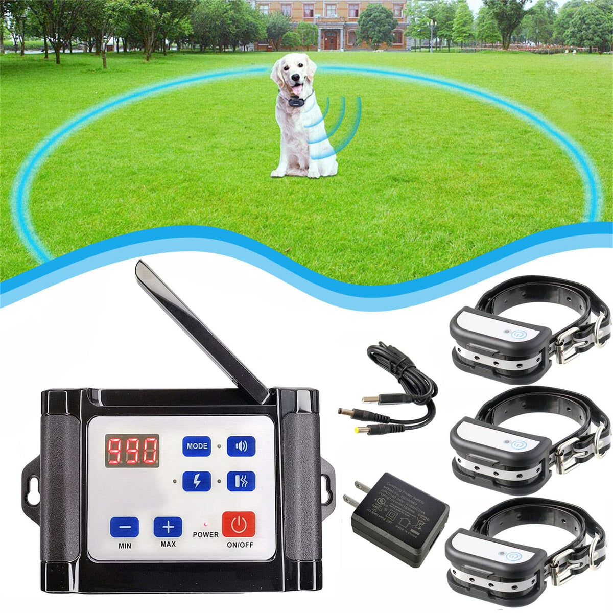Wireless Dog Fence Pet Containment System, 1/2 Acre, Waterproof Rechargeable Training Collar M9661