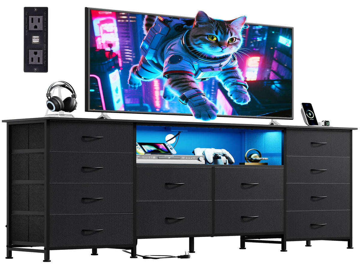 Black 12 Drawer LED Dresser TV Stand C376805