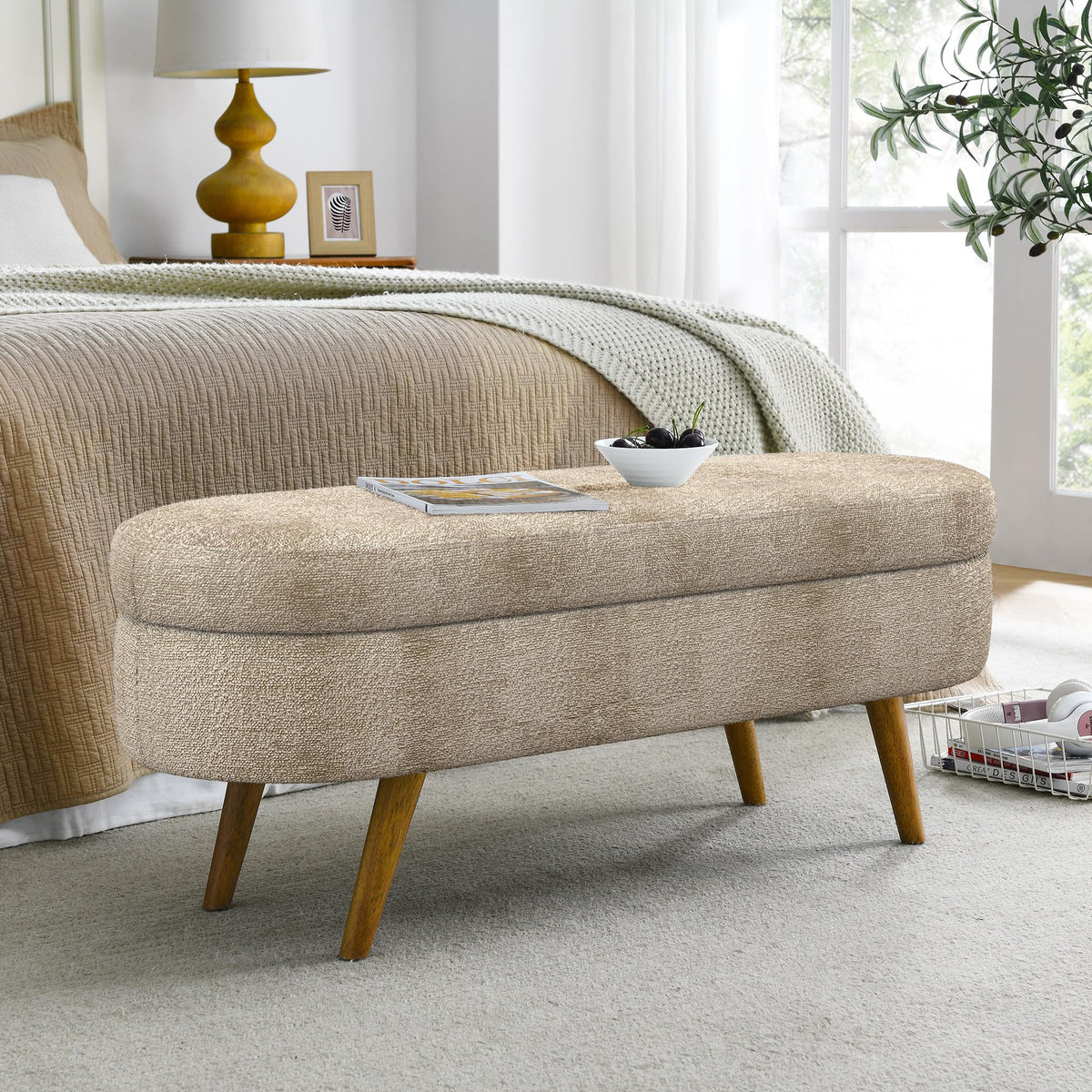 Oval Storage Bench with Rubber Wood Legs X274281