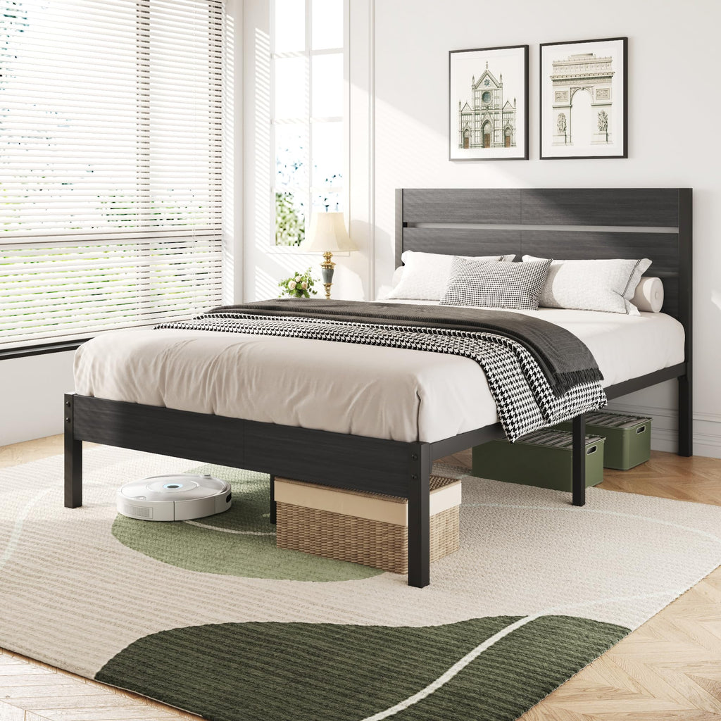 Twin Bed Frame with Headboard and Footboard, Metal, Under-Bed Storage, Grey B3508