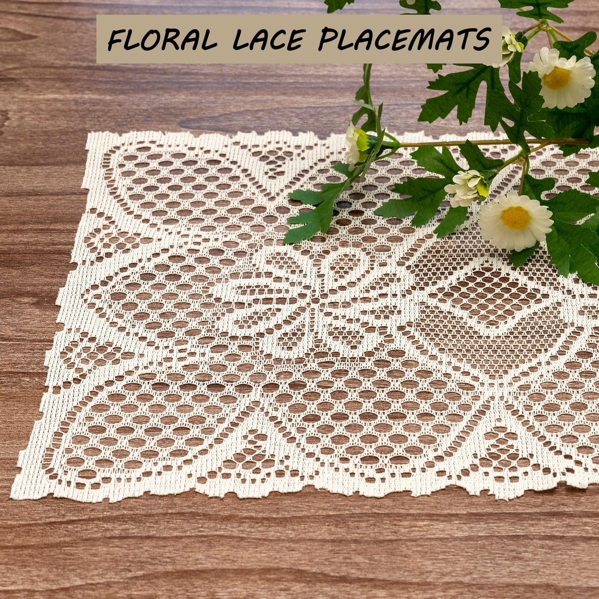 2 Pcs Rectangle Lace Placemats 12x17 Inch Y8466