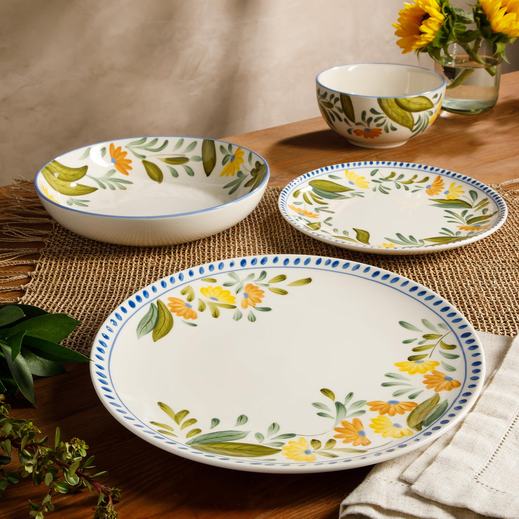 Hand Painted Stoneware Floral Dinnerware Set, Service for Four (16pcs) L340