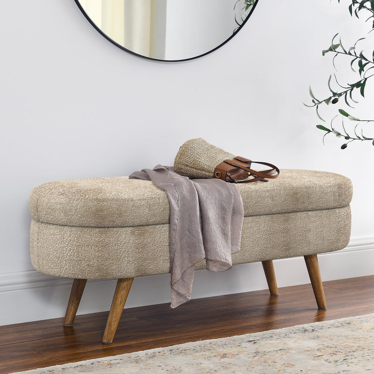 Oval Storage Bench with Rubber Wood Legs X274281