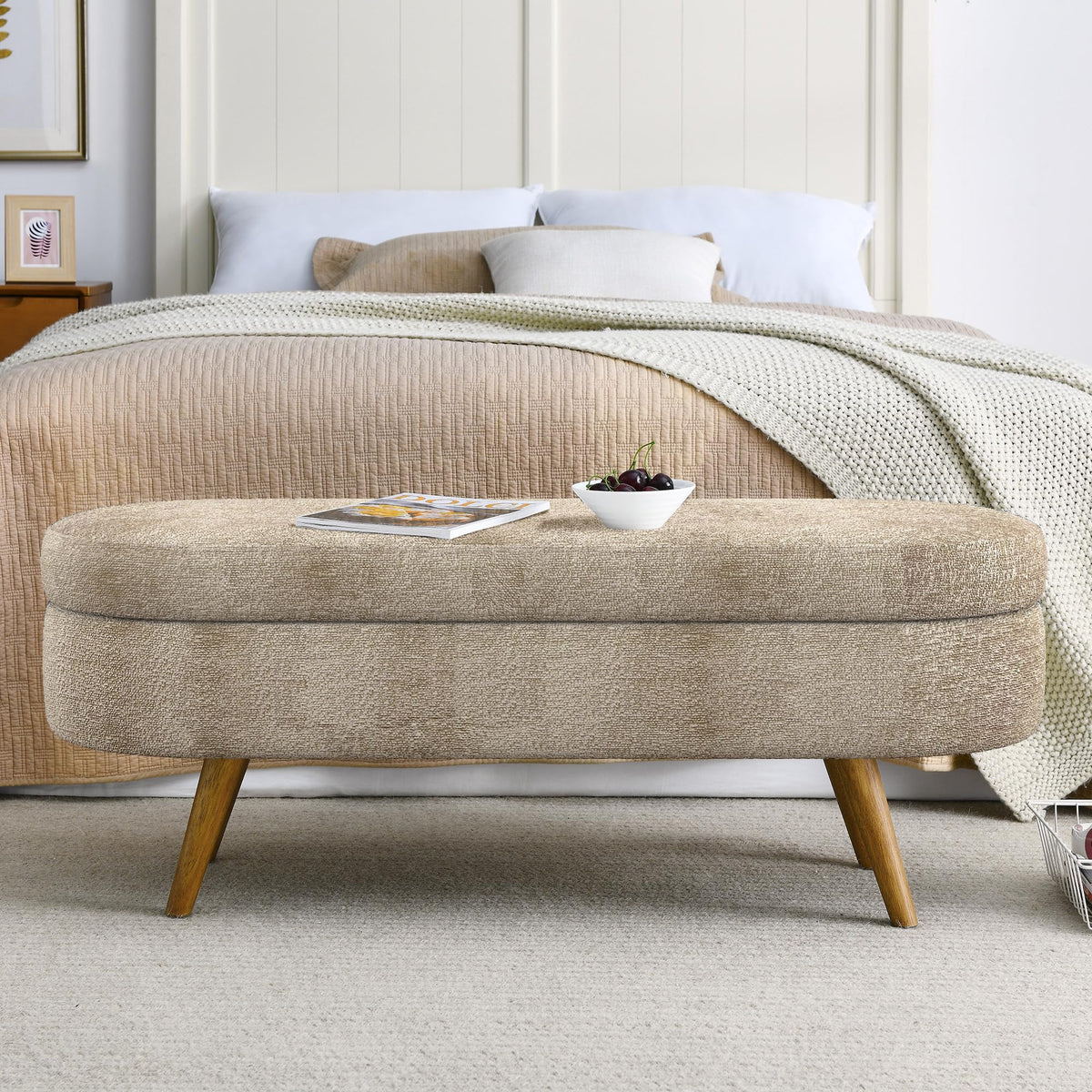 Oval Storage Bench with Rubber Wood Legs X274281