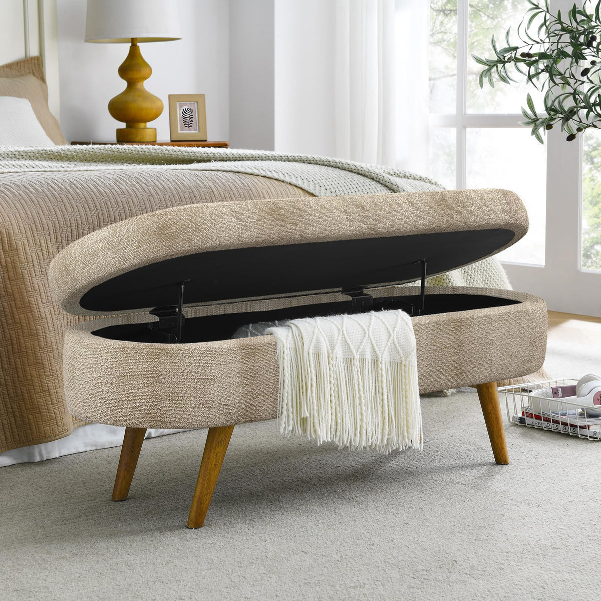 Oval Storage Bench with Rubber Wood Legs X274281